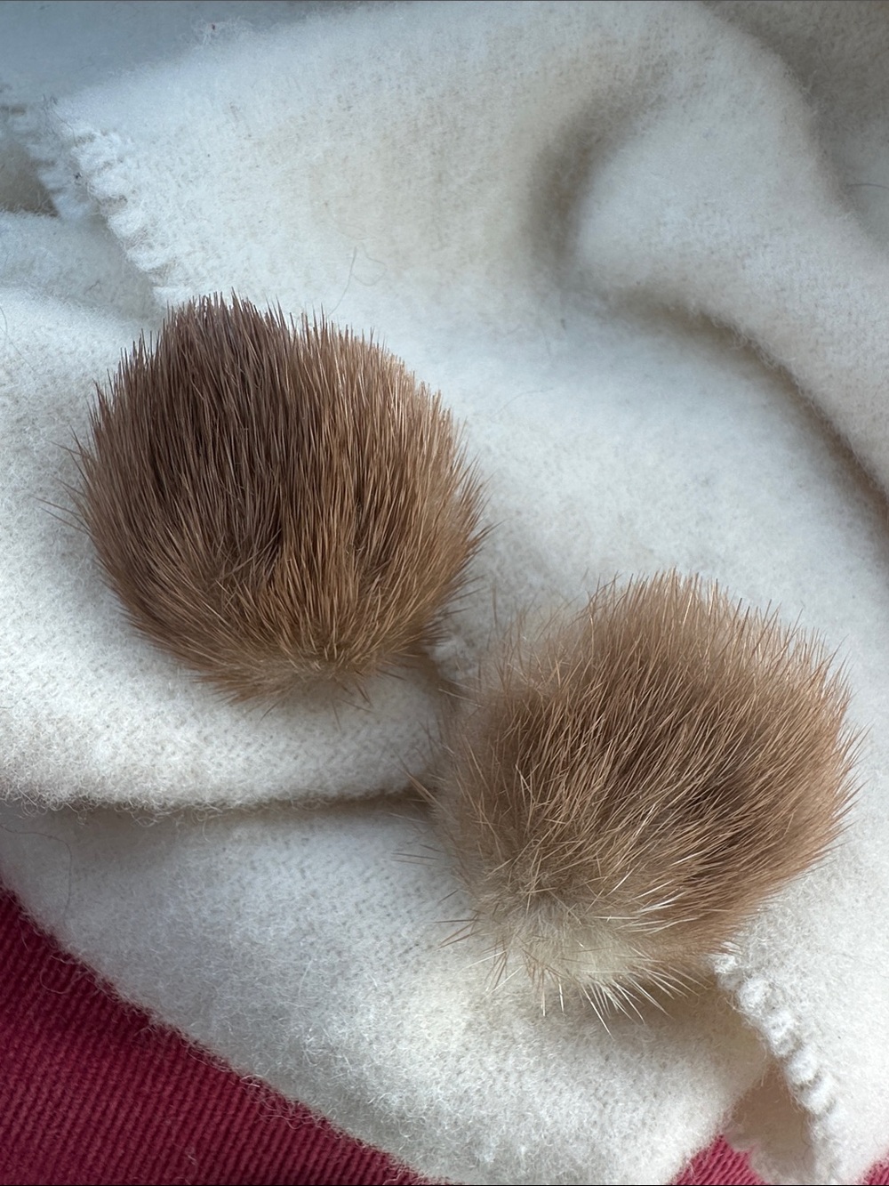 Vintage Mink Fur Clip on Earrings -Beige Brown